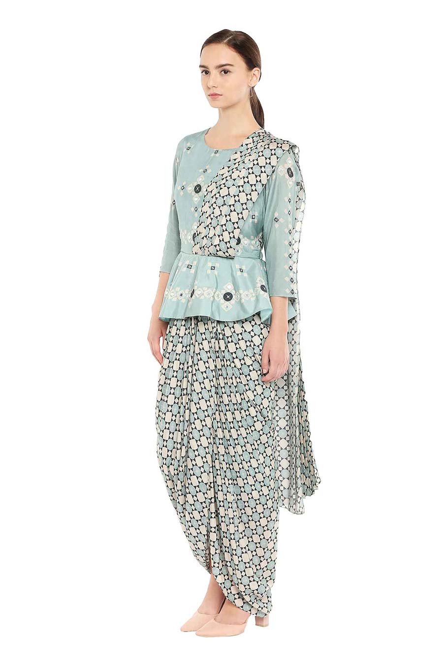 Blue Pre-Stitched Drape Saree Dress