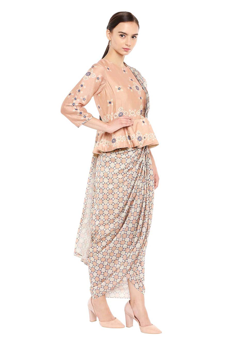 Brown Pre-Stitched Drape Saree Dress