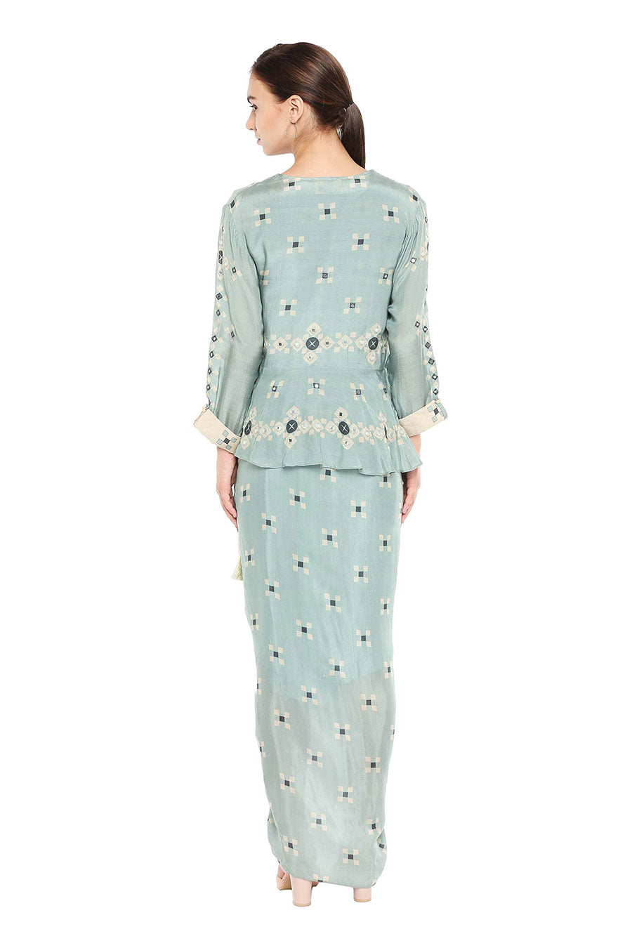 Blue Drape Dress & Jacket Co-ord Set