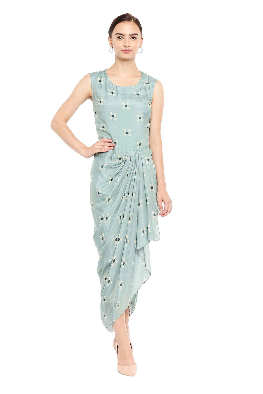 Blue Drape Dress & Jacket Co-ord Set