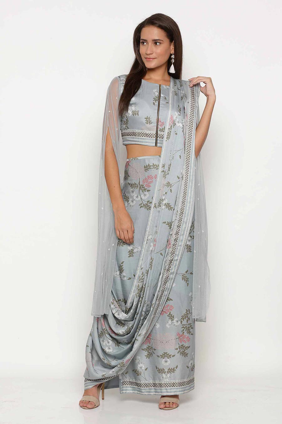Buy Kamaali Pret Purple Saree Skirt With Draped Blouse Online | Aza Fashions