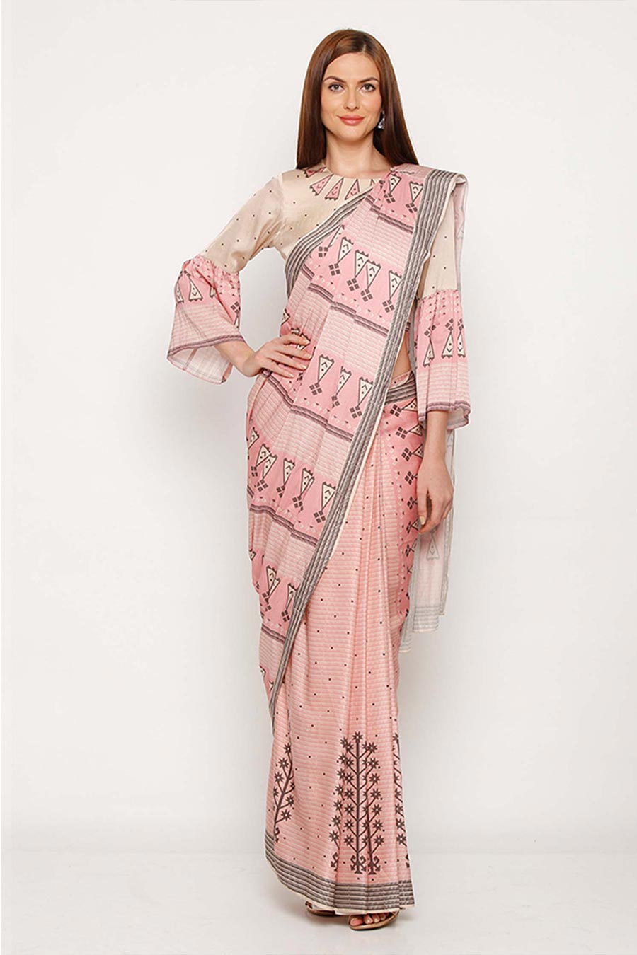 Pixel Printed Pink Saree & Blouse Set