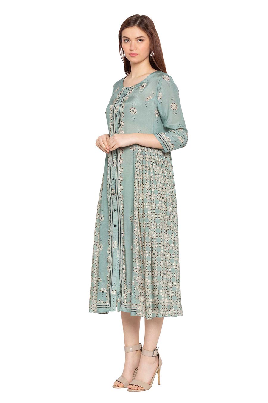Blue Printed Long Dress