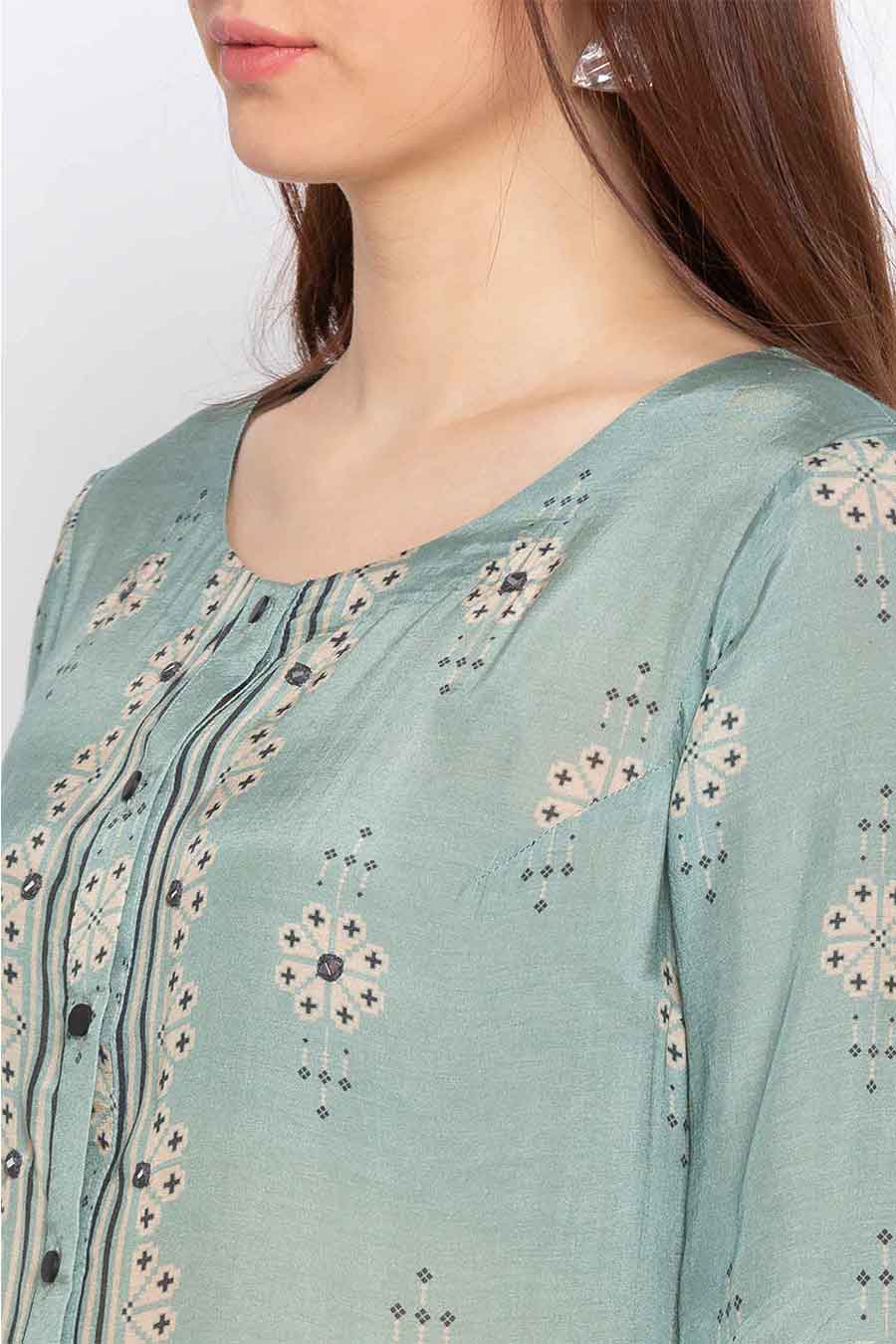 Blue Printed Long Dress