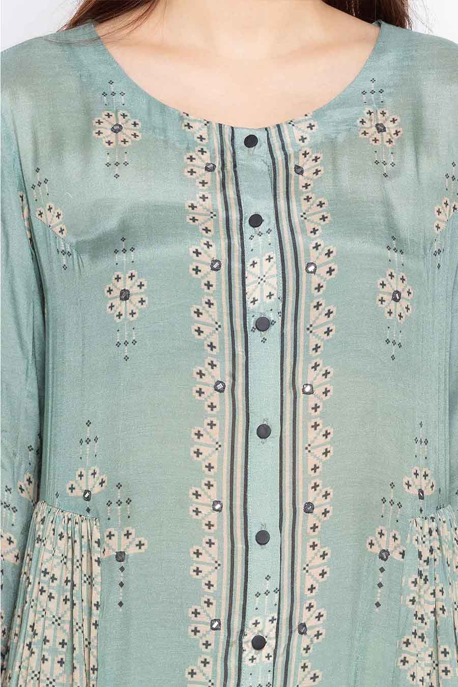 Blue Printed Long Dress