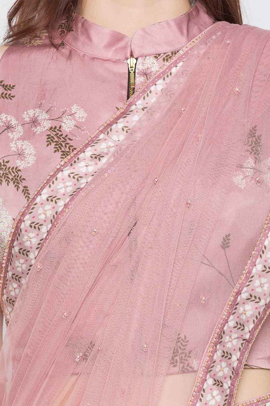 Printed Pre-Stitched Saree & Blouse Set