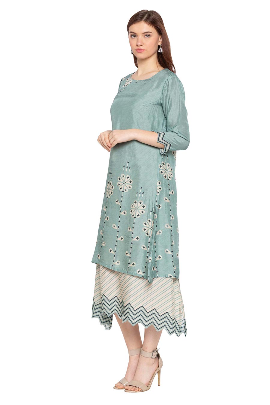 Blue Printed Double Layered Dress