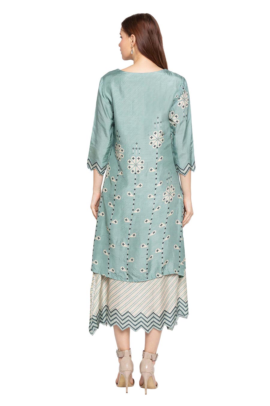 Blue Printed Double Layered Dress