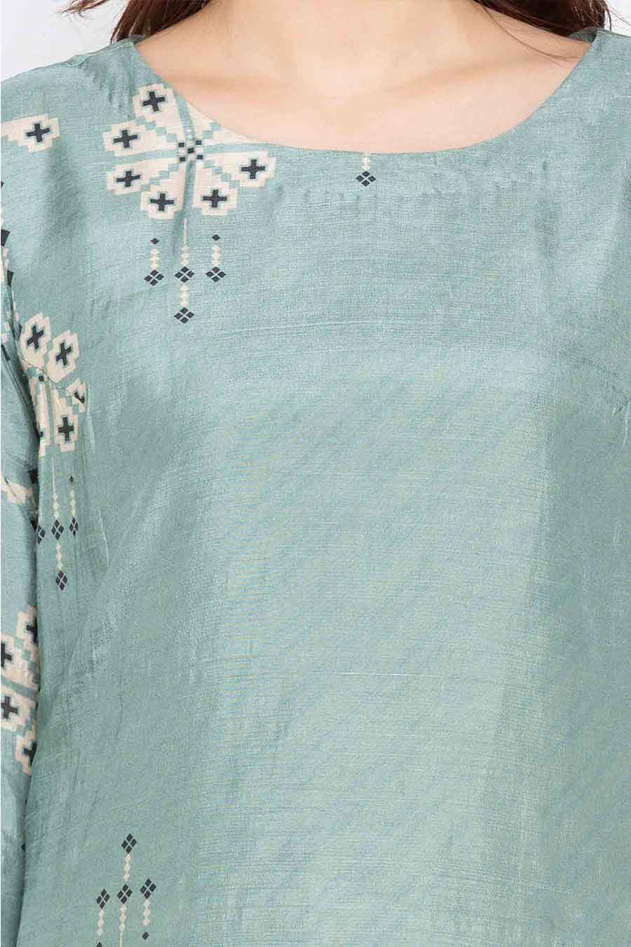 Blue Printed Double Layered Dress