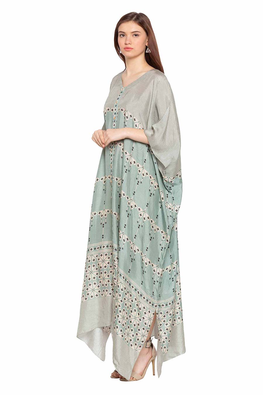 Blue Printed Long Kaftan Dress