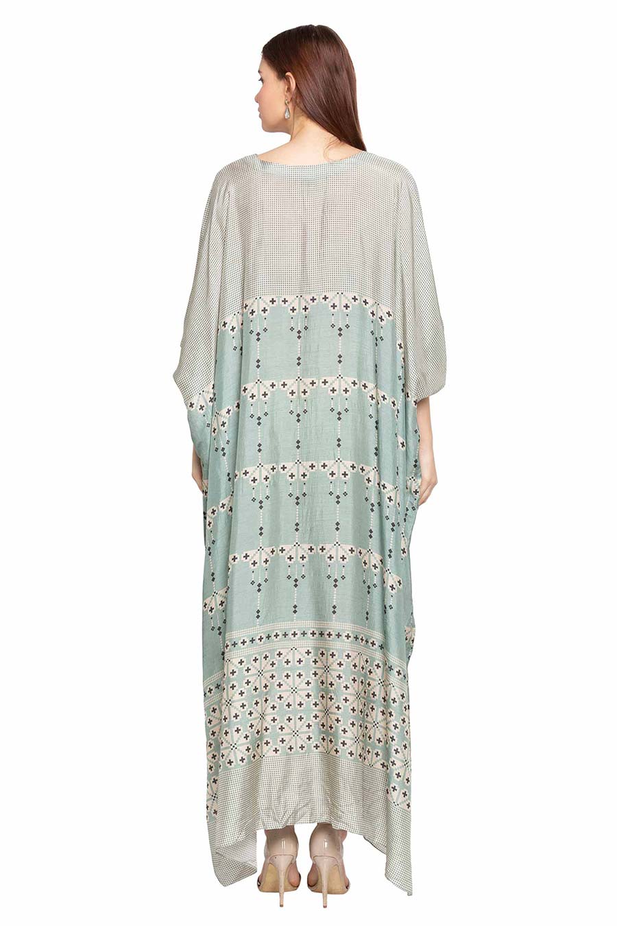 Blue Printed Long Kaftan Dress