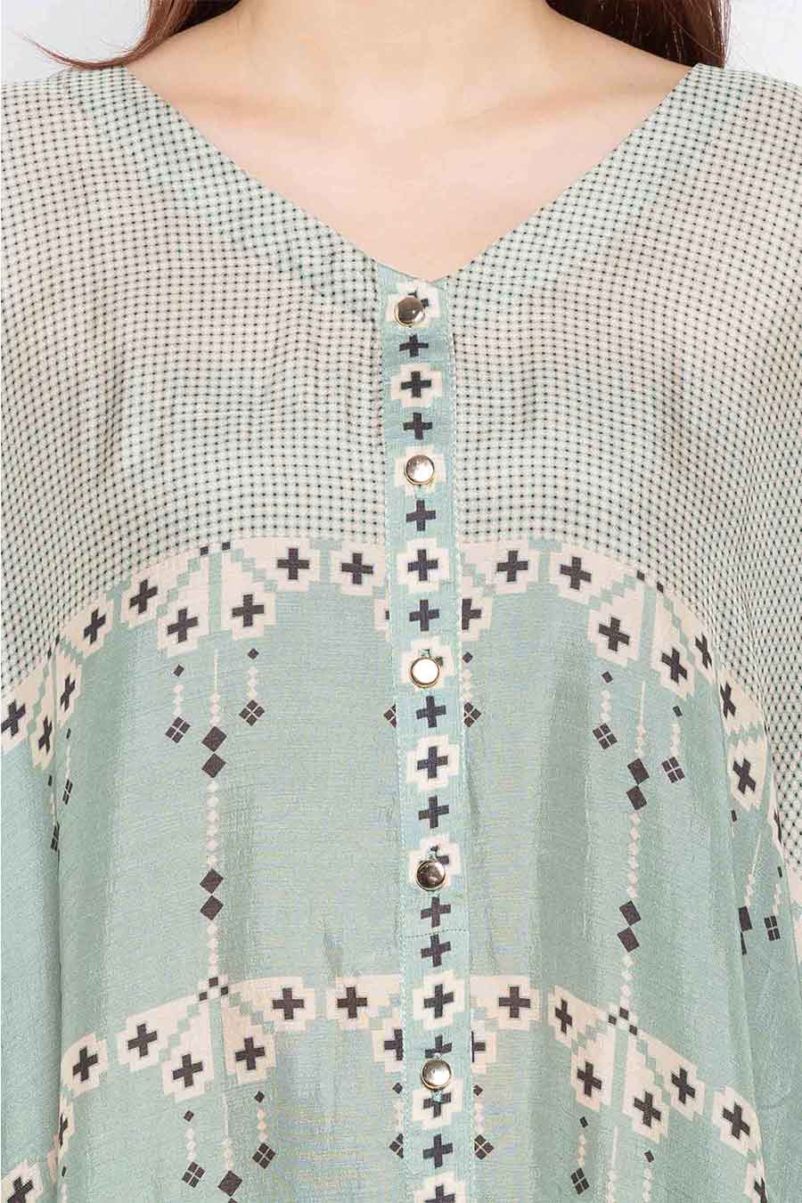 Blue Printed Long Kaftan Dress
