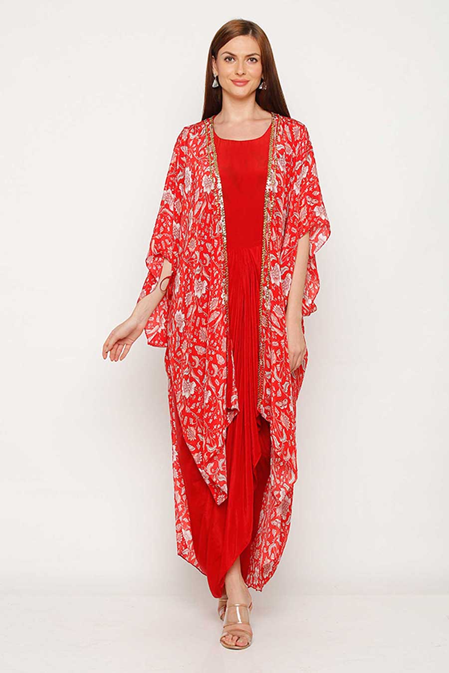 Red Drape Dress & Cape Co-ord Set