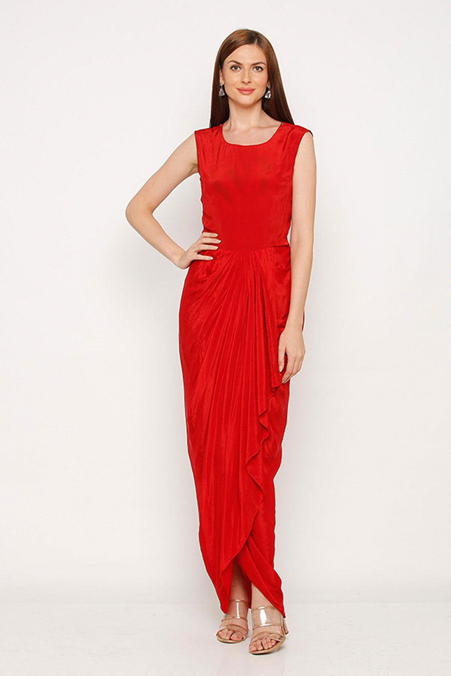 Red Drape Dress & Cape Co-ord Set