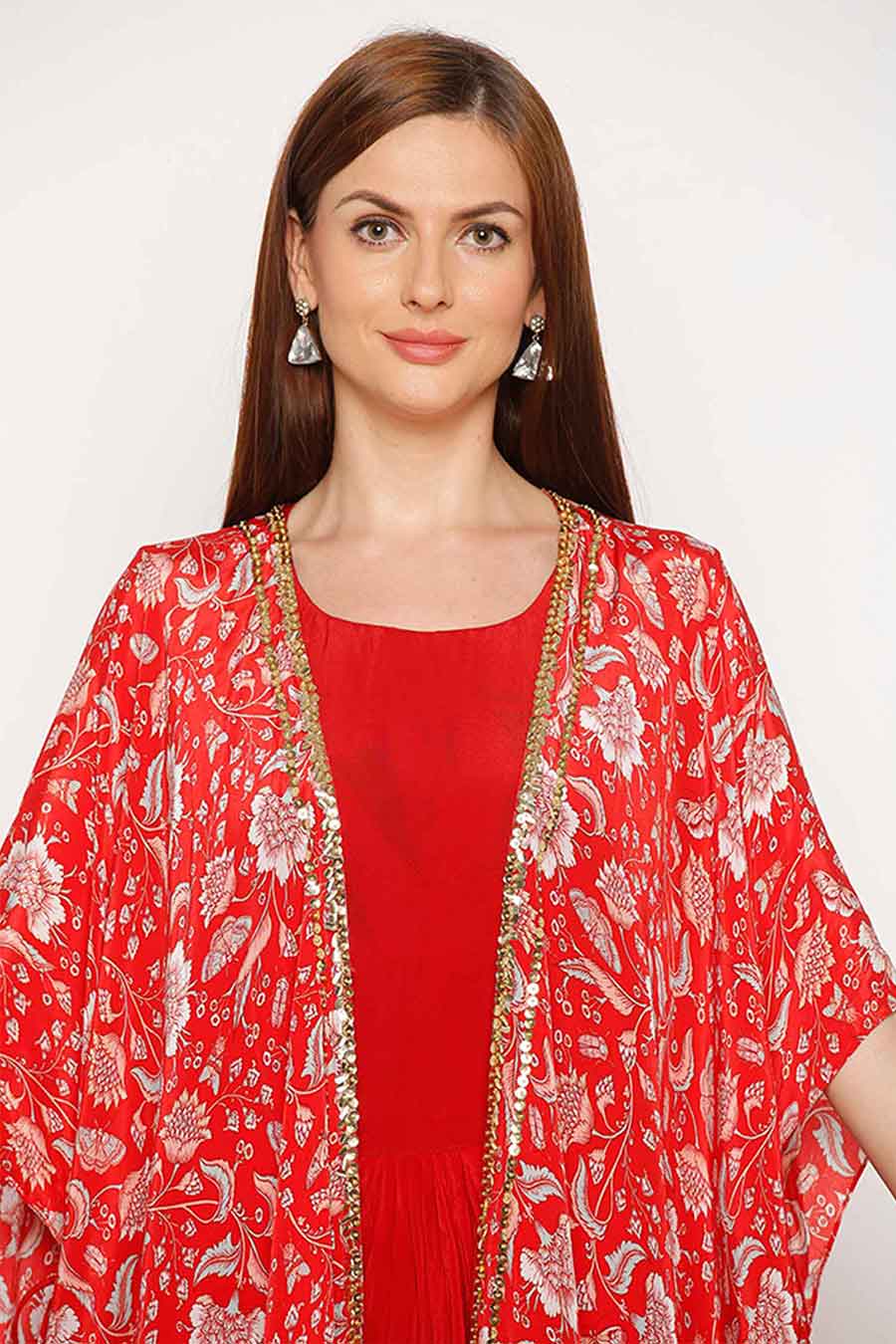 Red Drape Dress & Cape Co-ord Set