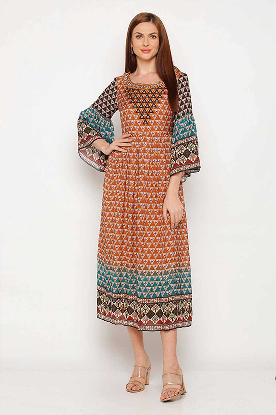 Multicolor Print Gathered Dress