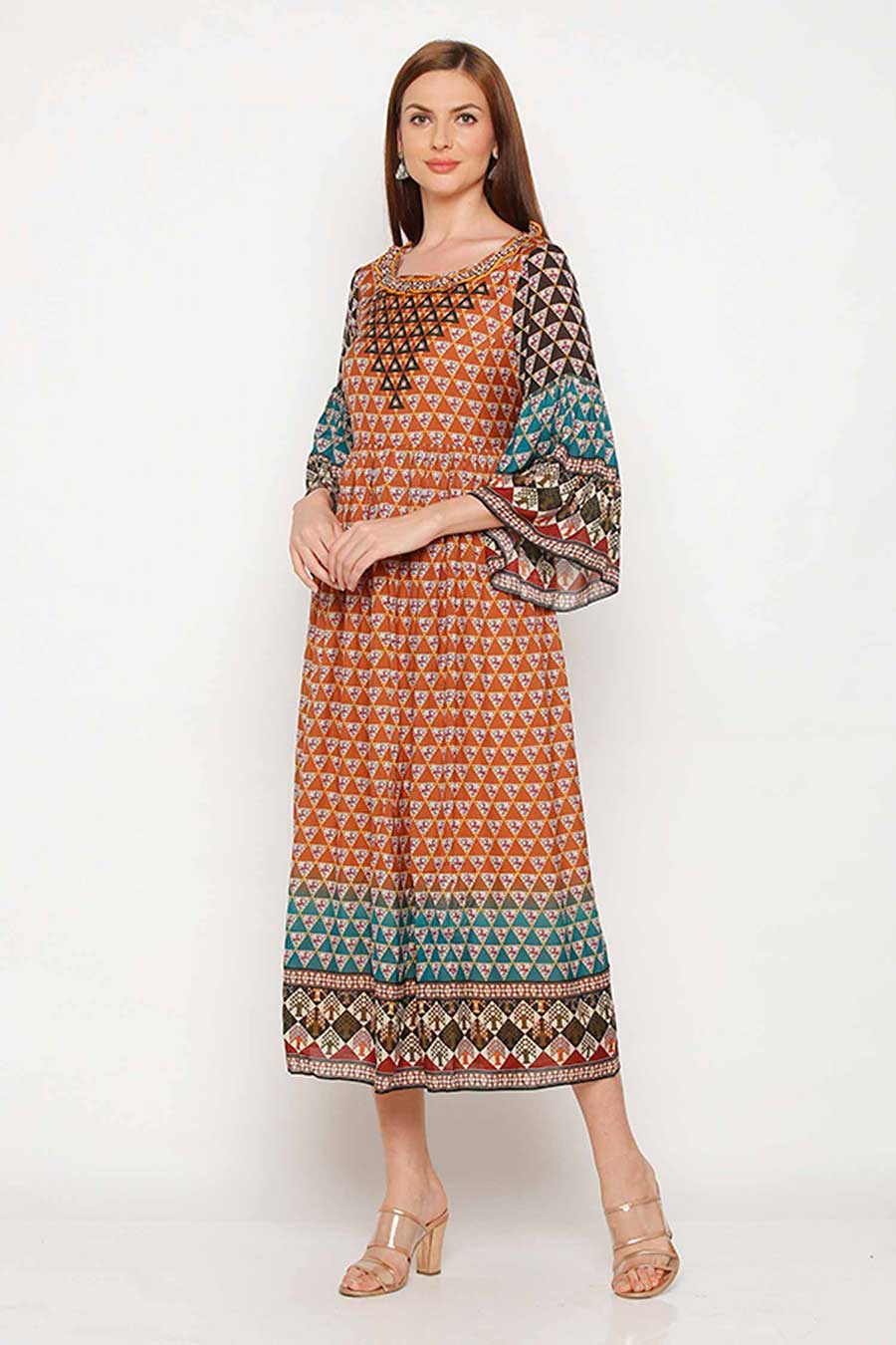Multicolor Print Gathered Dress