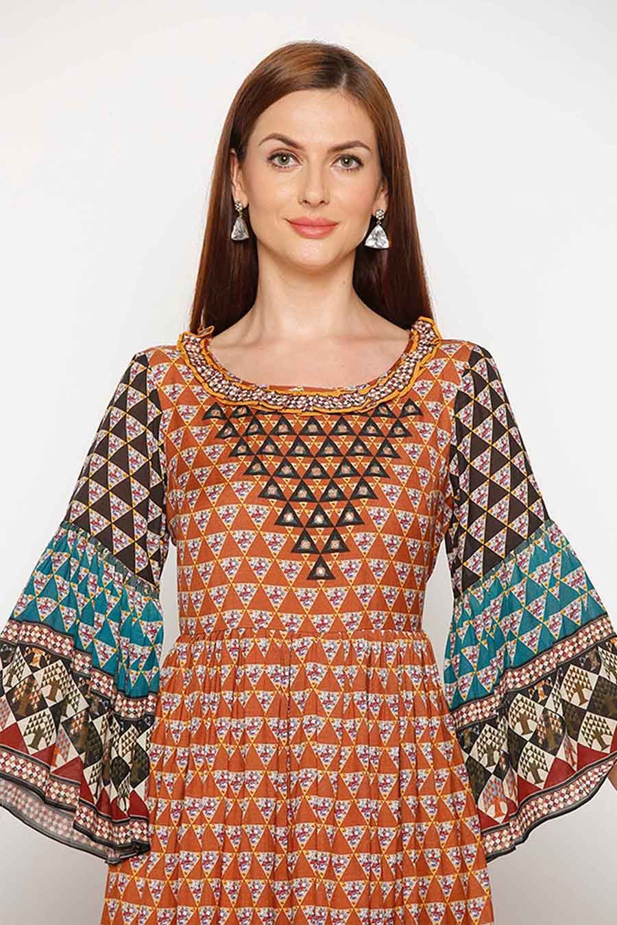 Multicolor Print Gathered Dress