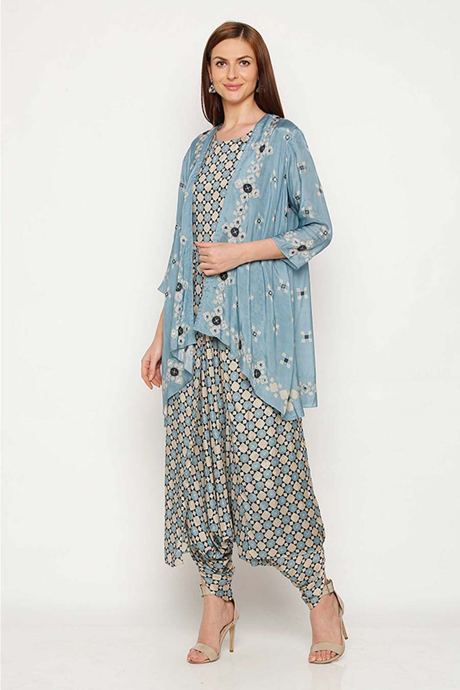 Blue Embroidered Jumpsuit & Jacket Co-ord Set