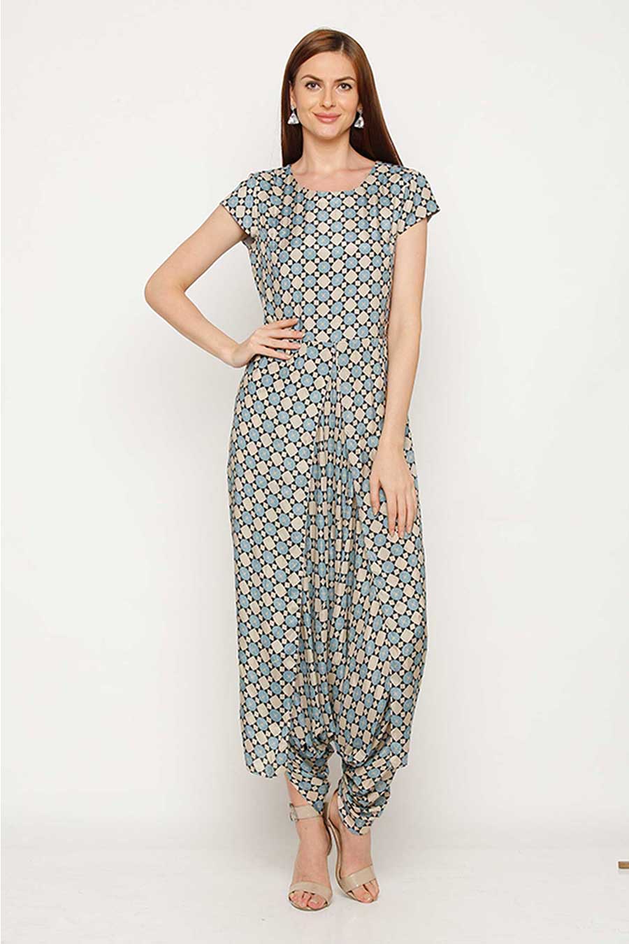 Blue Embroidered Jumpsuit & Jacket Co-ord Set