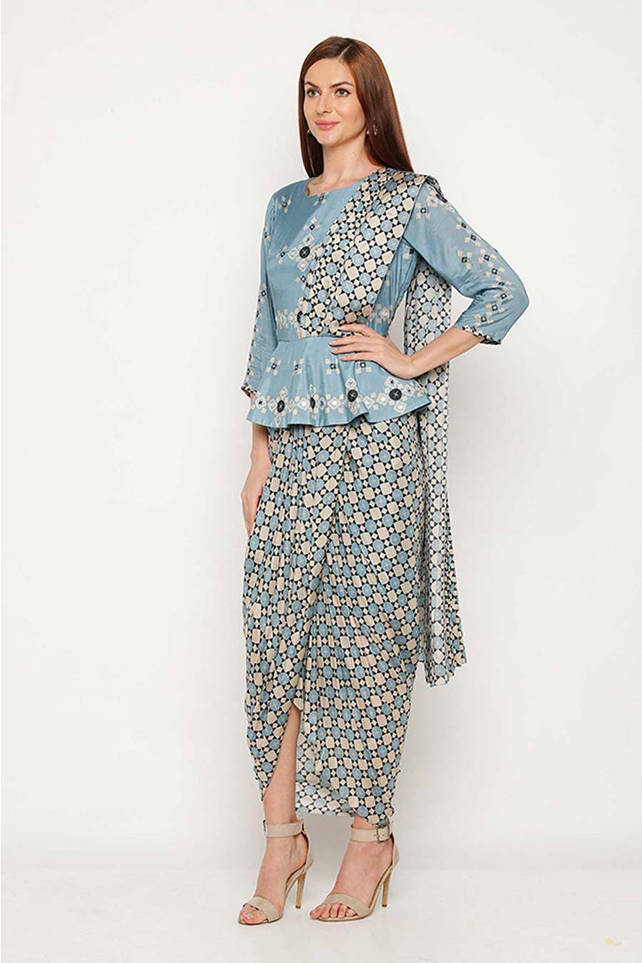 Blue Pre-Stitched Drape Saree Dress