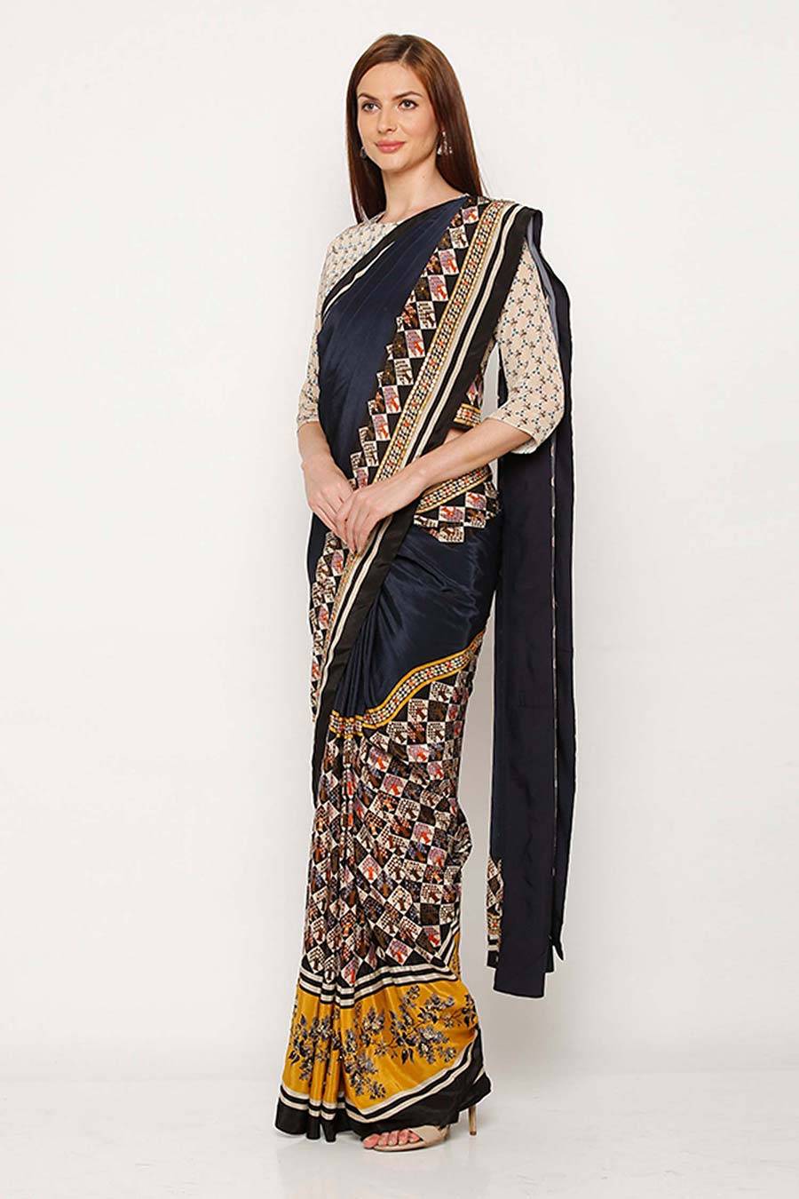 Multicolor Print Pre-Stitched Saree Set