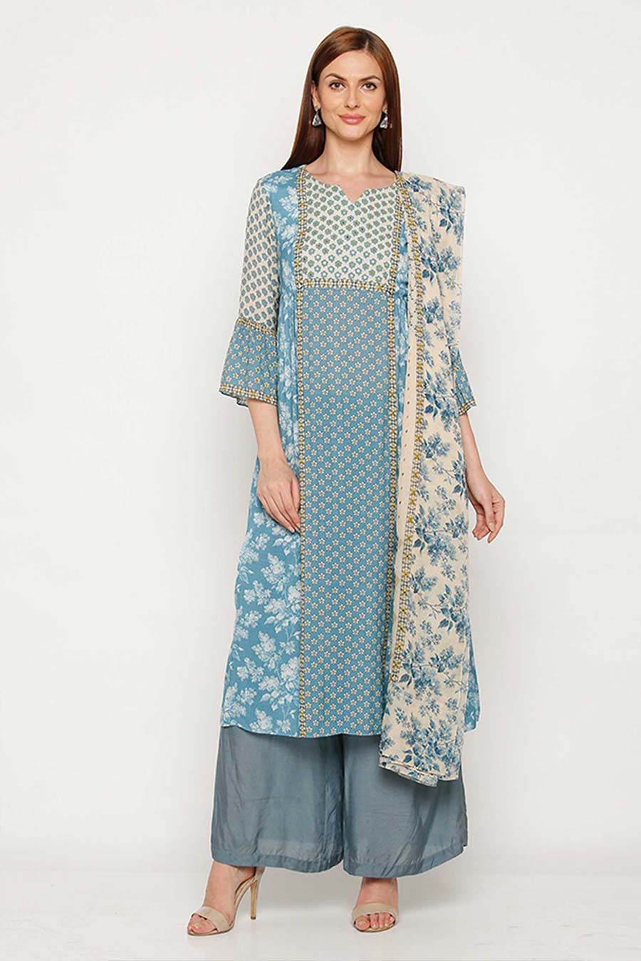 Blue Printed Kurta Set (Set of 3)