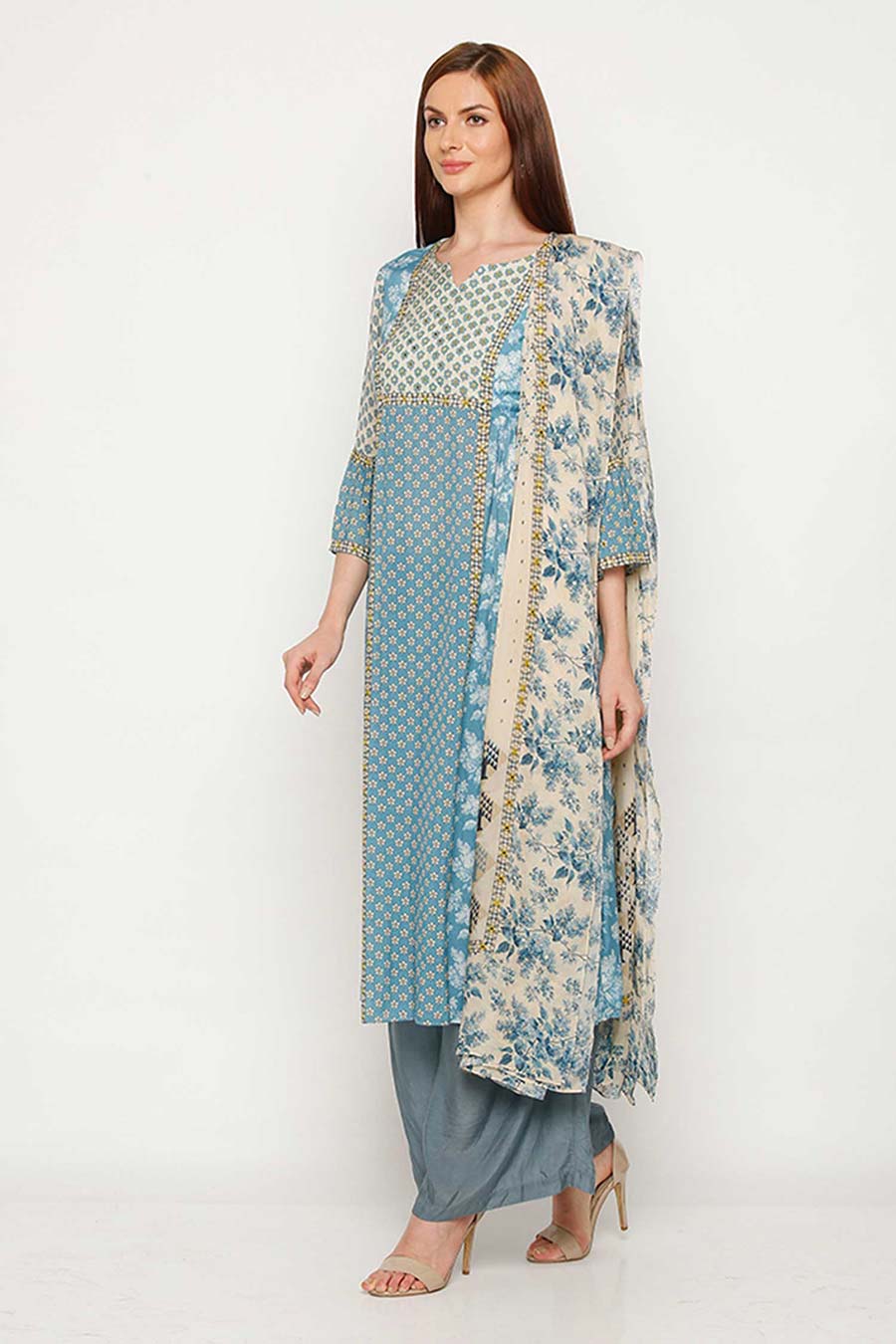 Blue Printed Kurta Set (Set of 3)