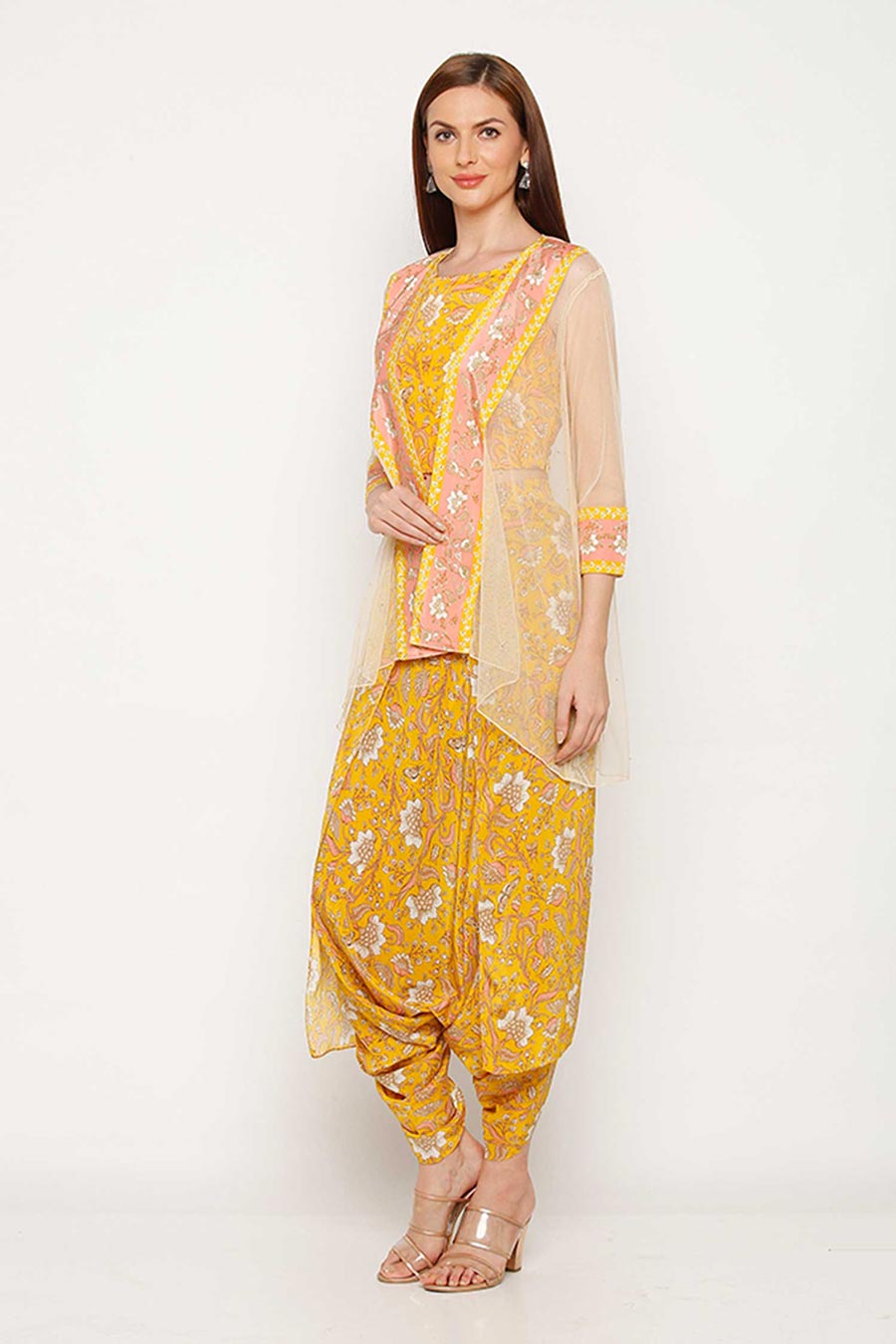 Yellow Co-ord Set with Jakcet (Set of 3)