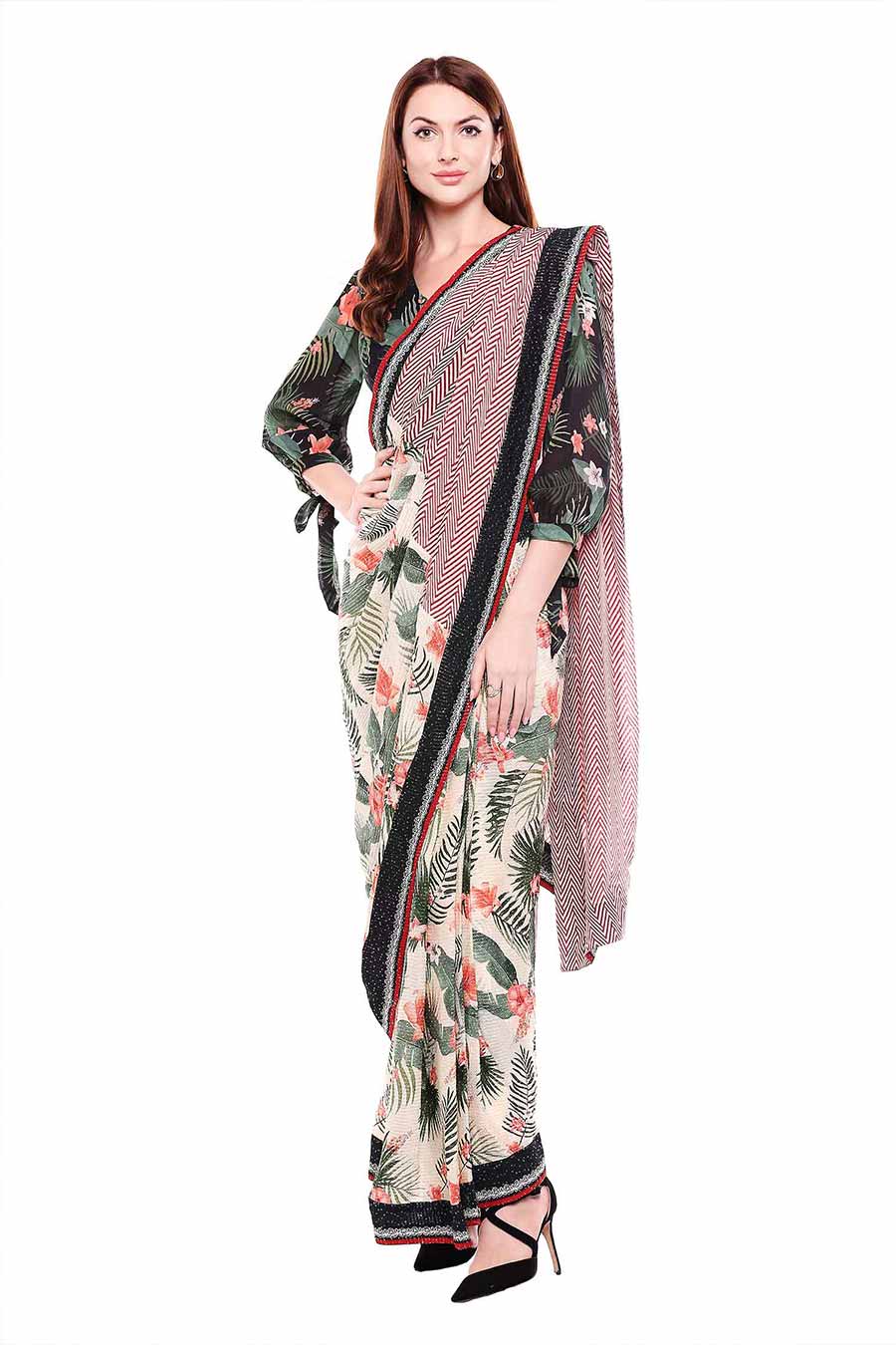 Tropical Print Saree & Blouse Set