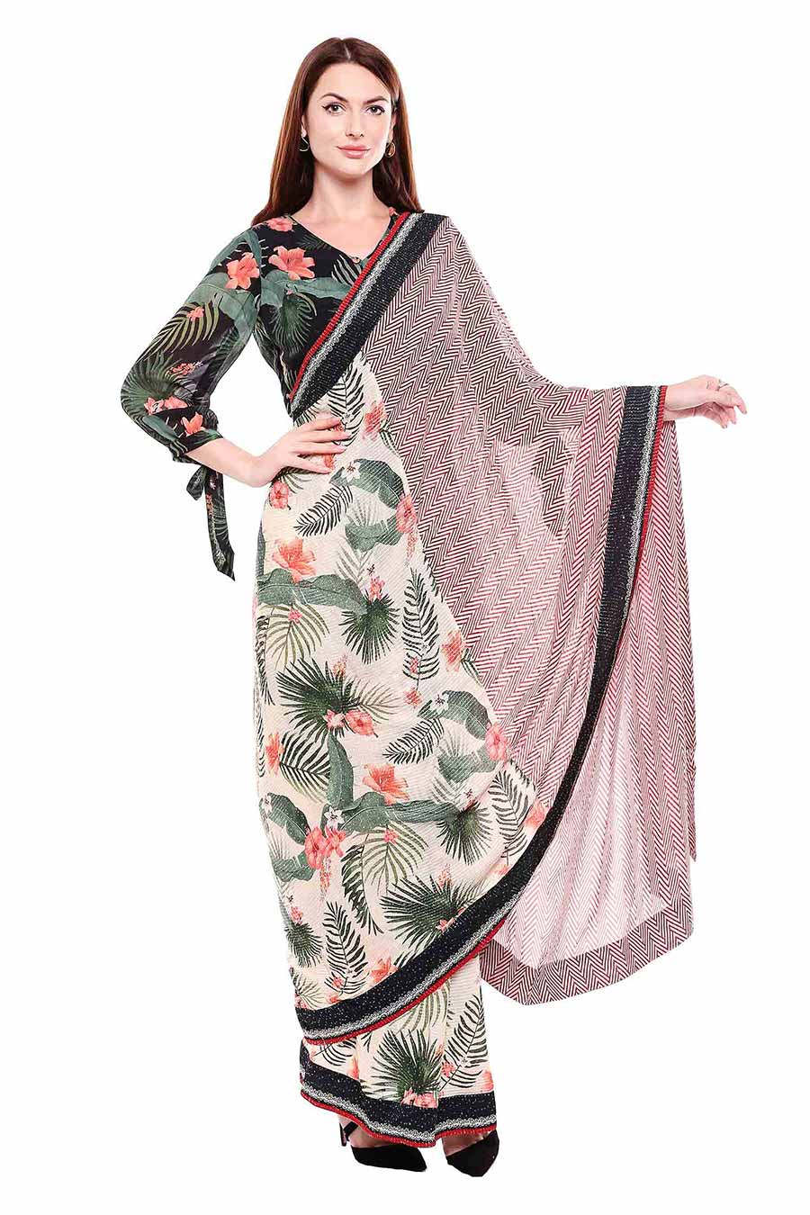 Tropical Print Saree & Blouse Set