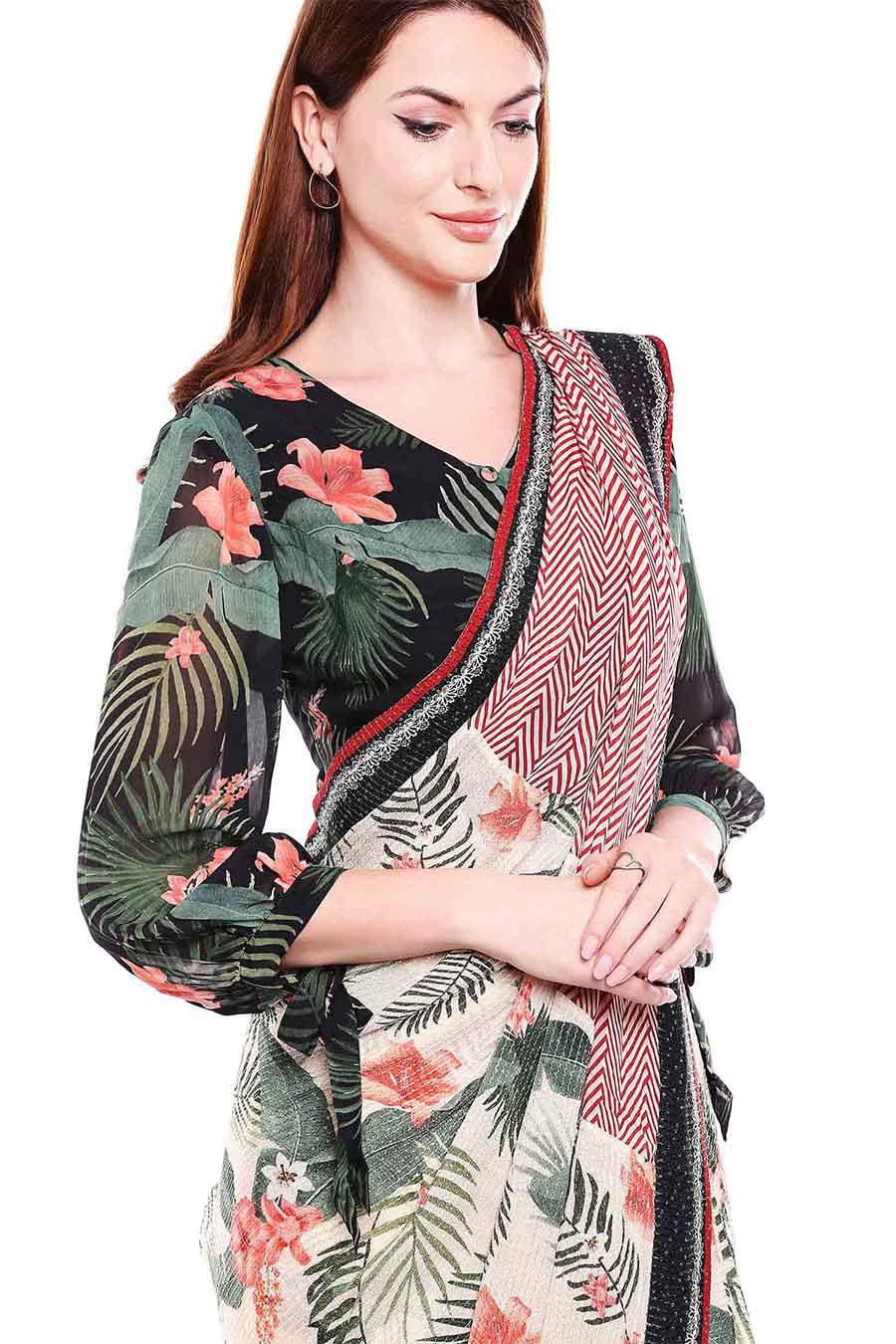 Tropical Print Saree & Blouse Set