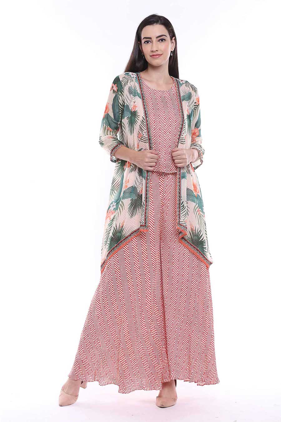 Tropical Print Co-ord Set with Jacket (Set of 3)