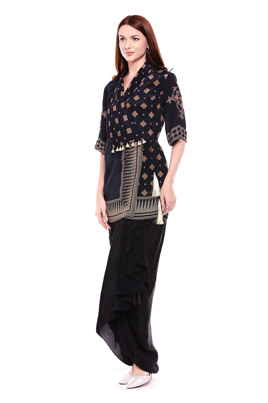 Black Jacket & Drape Skirt Co-ord Set (Set of 2)