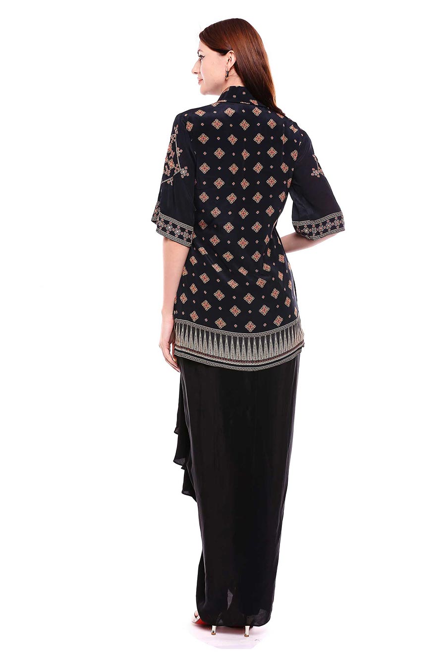 Black Jacket & Drape Skirt Co-ord Set (Set of 2)