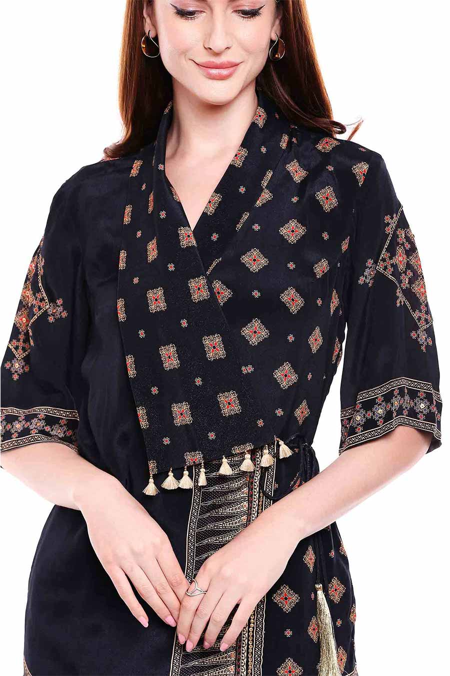Black Jacket & Drape Skirt Co-ord Set (Set of 2)