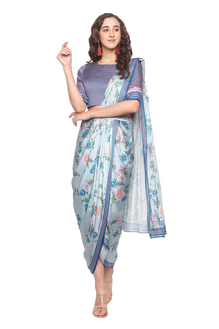 Blue Pre-Stitched Drape Saree Set