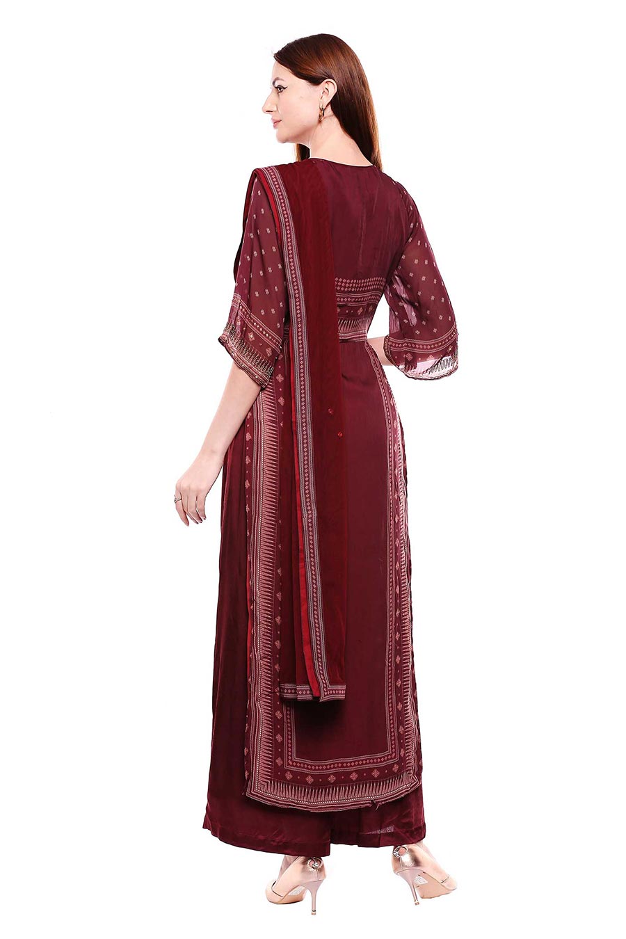 Hand Embroidered Maroon Kurta Set (Set of 3)
