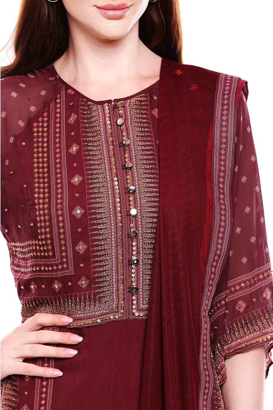 Hand Embroidered Maroon Kurta Set (Set of 3)