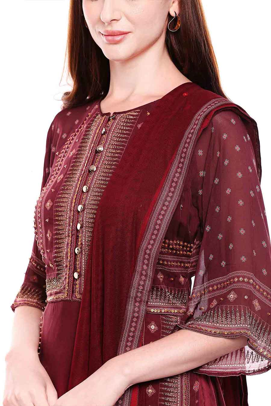 Hand Embroidered Maroon Kurta Set (Set of 3)