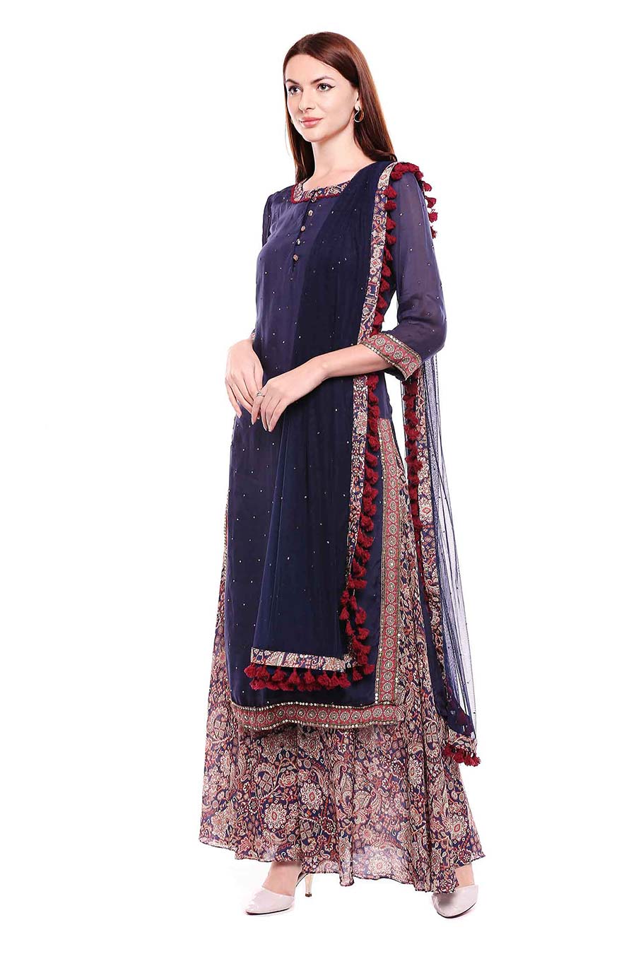 Madhubani Print Blue Kurta Set (Set of 3)