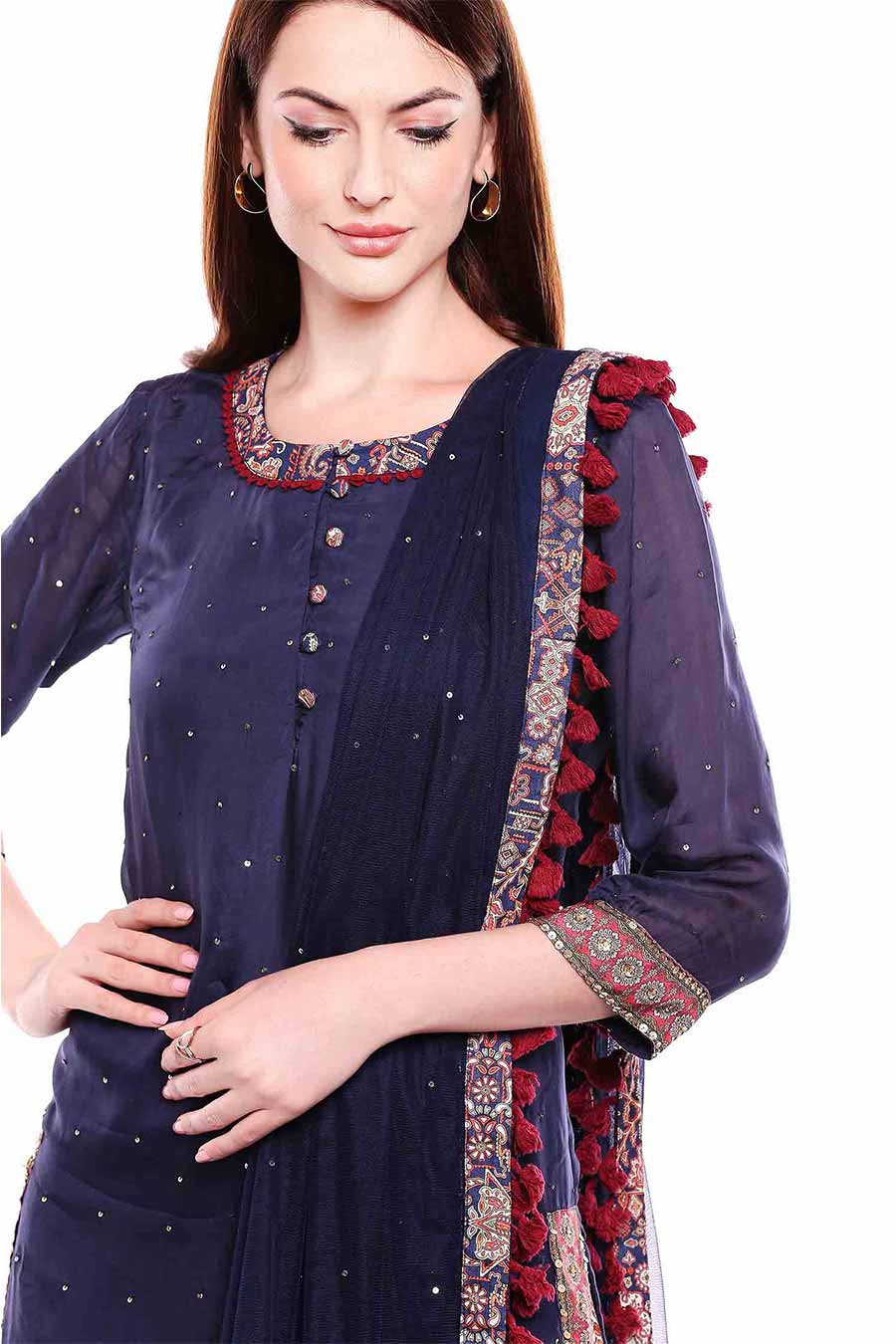 Madhubani Print Blue Kurta Set (Set of 3)