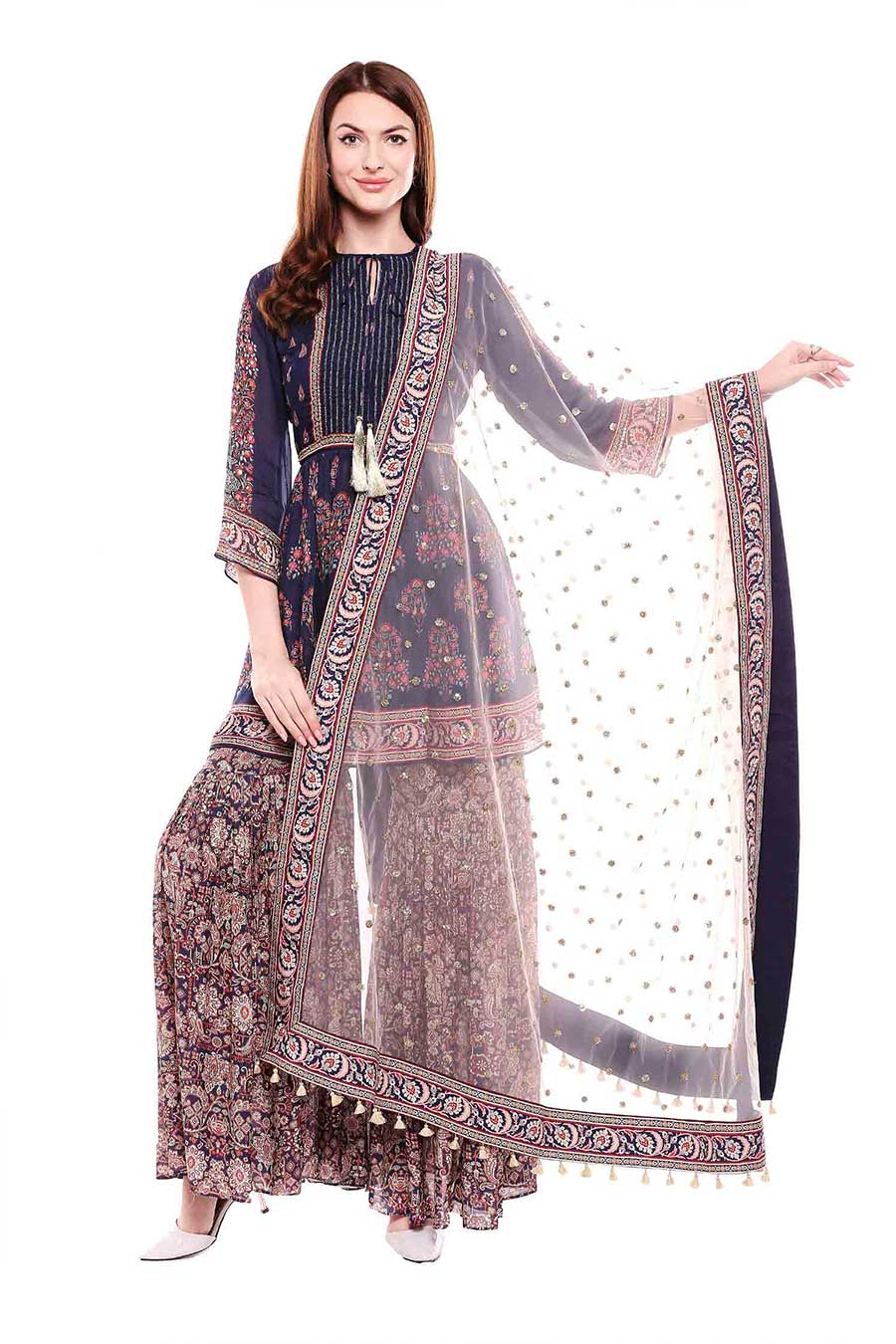 Madhubani Print Sharara Kurta Set (Set of 3)