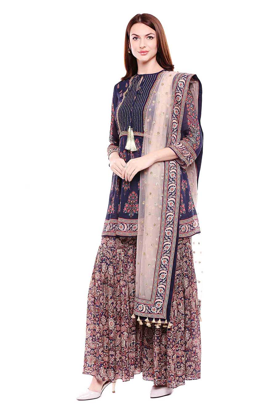 Madhubani Print Sharara Kurta Set (Set of 3)