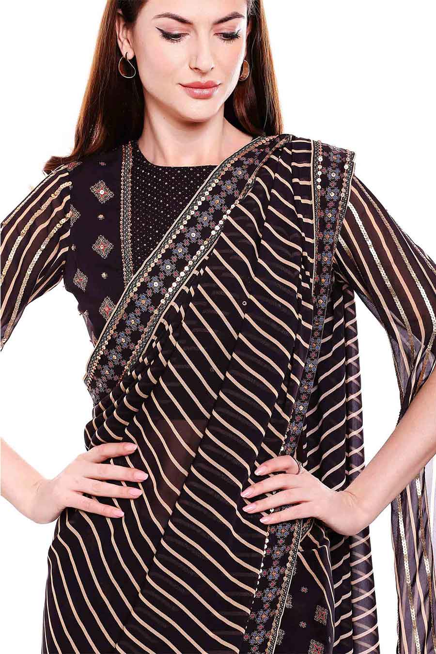 Black Hand Embroidered Saree & Blouse Set