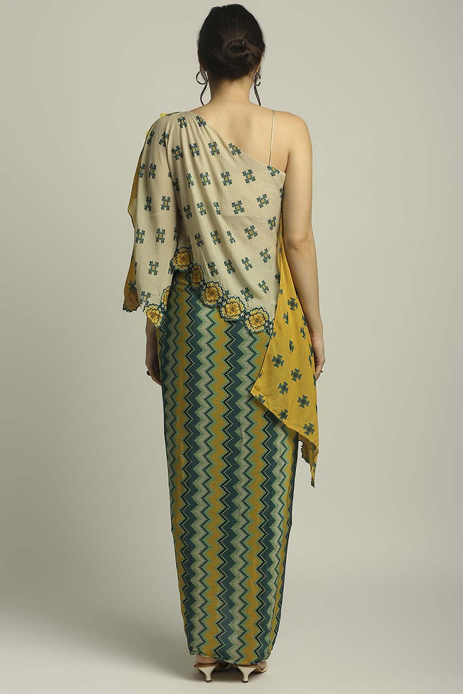 Tiraz Printed One-Shoulder Top & Skirt Set