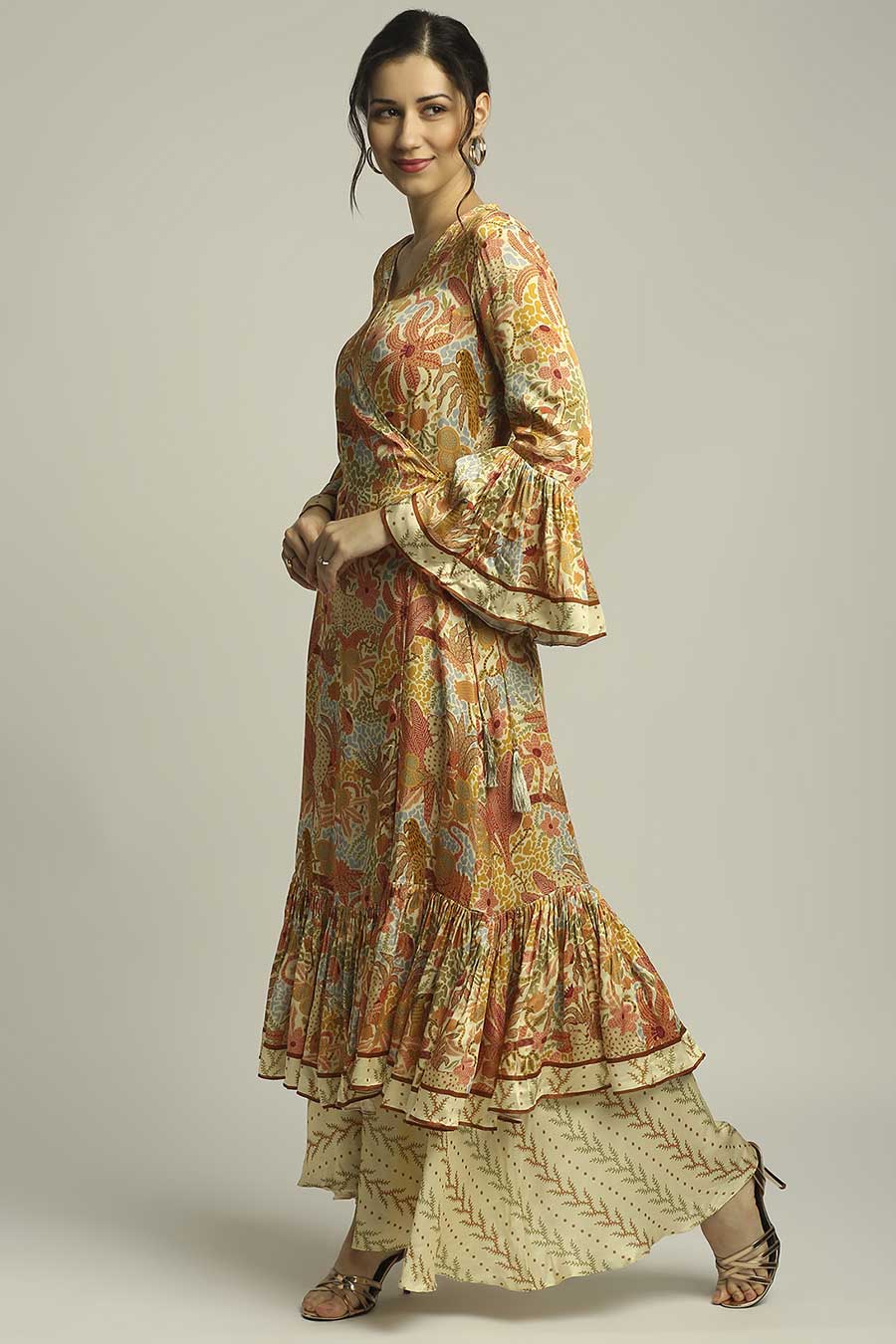 Yellow Printed Overlap Kurta & Pant Set