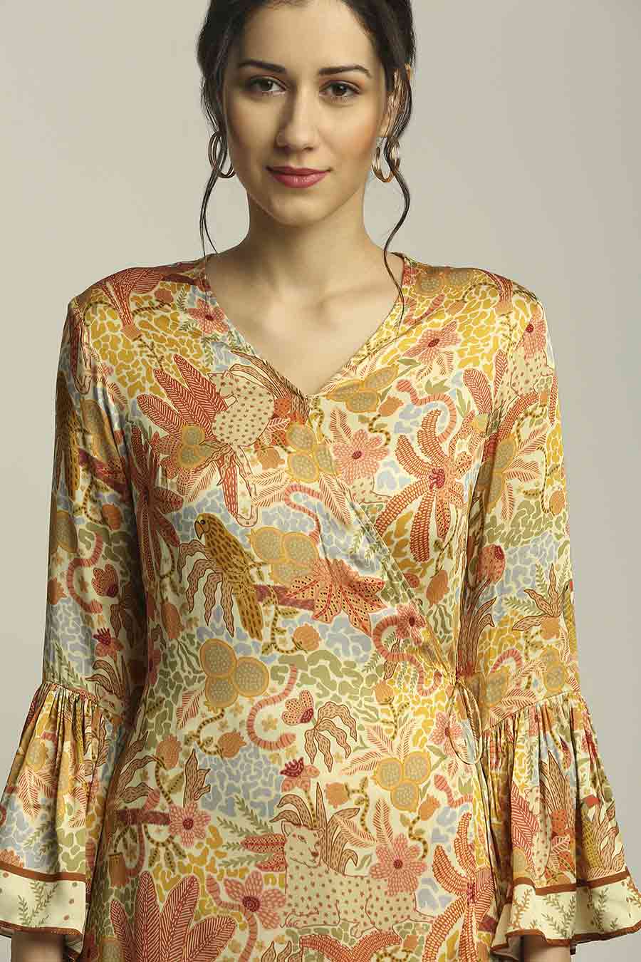 Yellow Printed Overlap Kurta & Pant Set