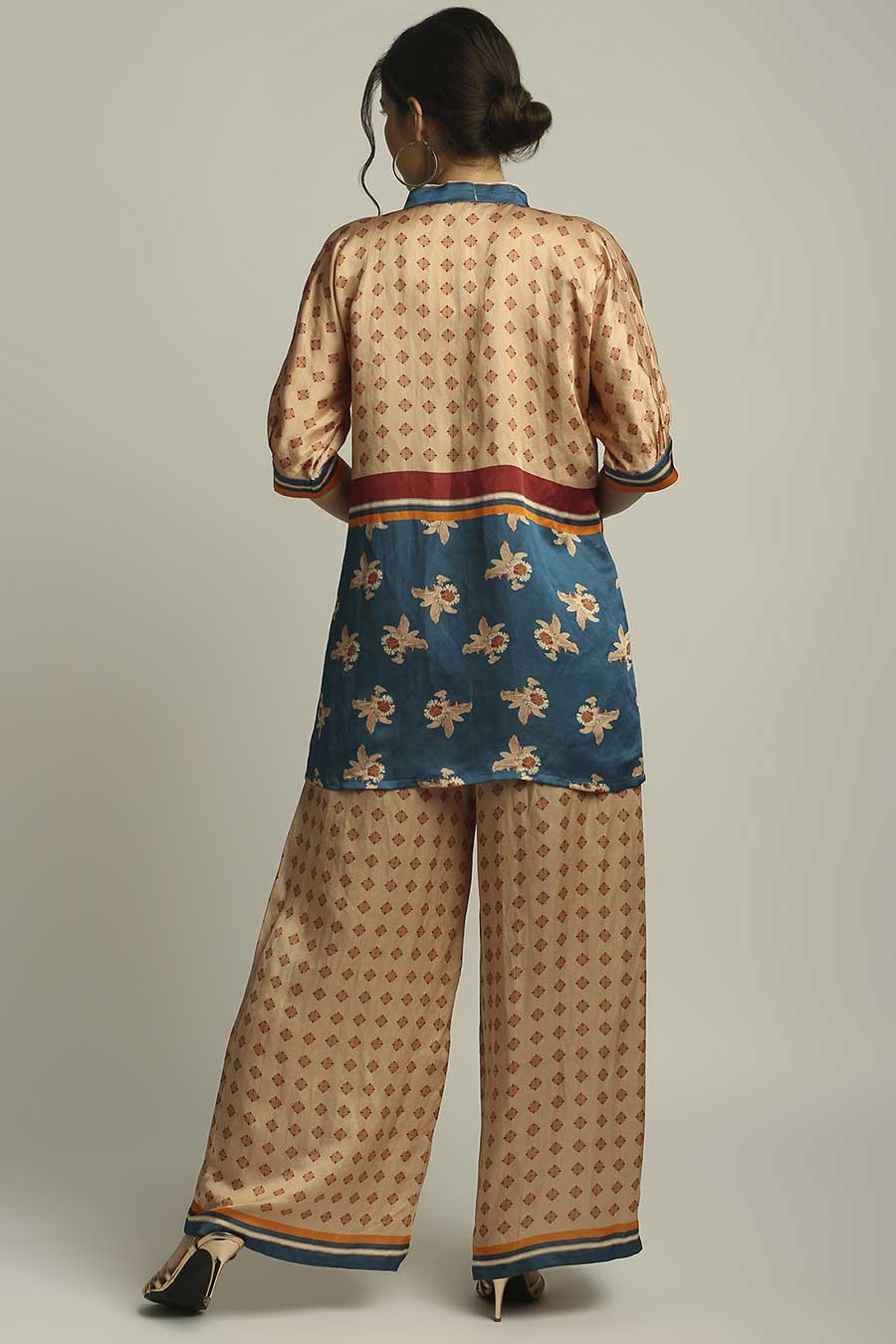 Peach & Blue Printed Top & Pant Set