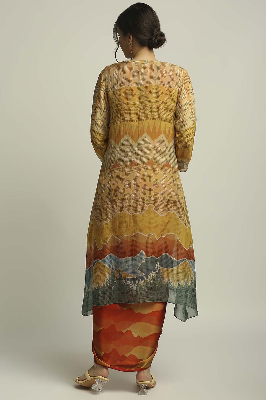Multicolor Printed Drape Dress With Jacket